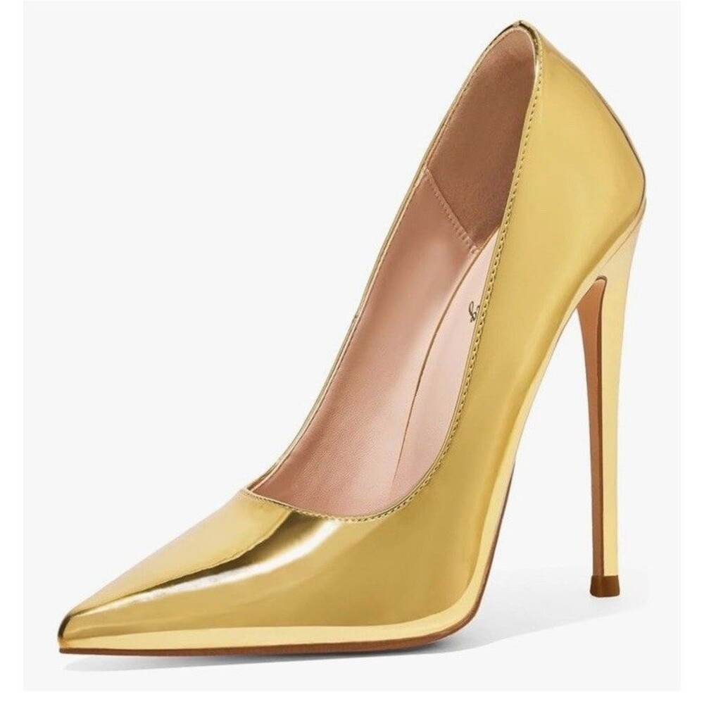 Elisabet Tang Womens Pumps 12cm/4.7 In Stiletto Heels Pointed Toe Gold Size 8.5
